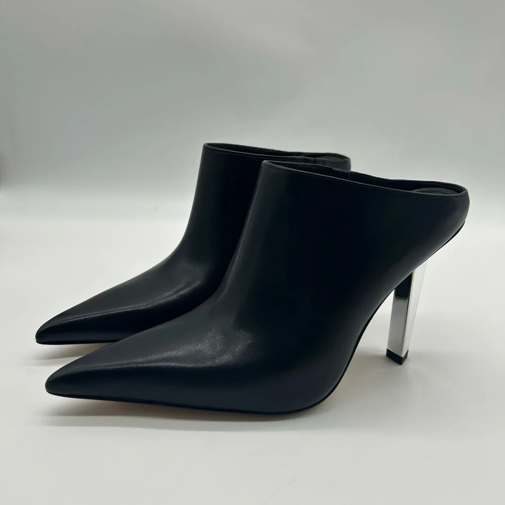 Michael Kors Halle Mule Pump Leather Black Pointed Toe Heels Size 7.5M NIB - Picture 5 of 14